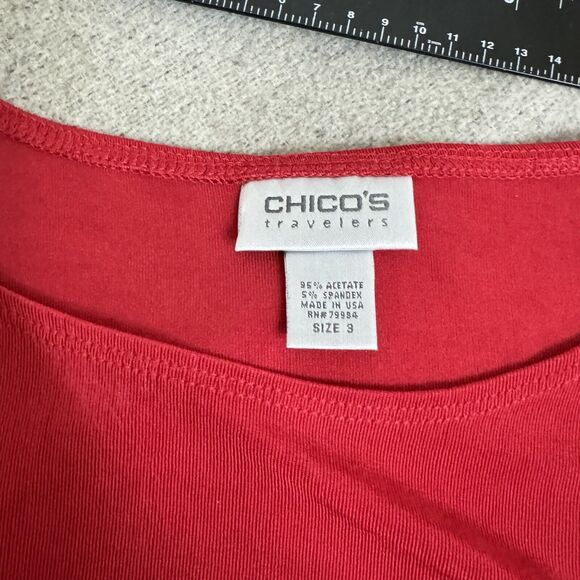Chicos Travelers Top Women 3 Red Slinky Tunic Ruched Flattering Cruise Travel - Picture 3 of 7